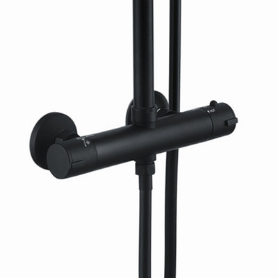 ENKI Dune Matte Black Round Thermostatic Shower Head & Handheld 300mm - 4