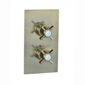 ENKI Edwardian Antique Brass Crosshead 2-Outlet Solid Brass Thermostatic Twin Shower Valve TSV065