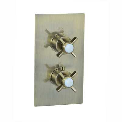 ENKI Edwardian Antique Brass Modern Bathroom Concealed Thermostatic Wall Mounted Crosshead Single Outlet Twin Valve Shower Mixer Price Comparisons | Compare The Build