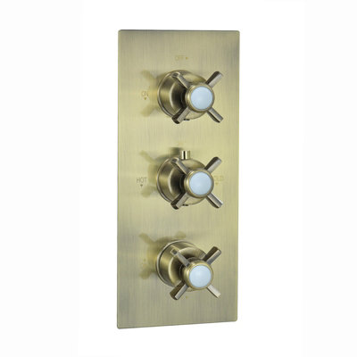 ENKI Edwardian Antique Bronze Crosshead 2-Outlet Solid Brass Thermostatic Triple Shower Valve TSV062