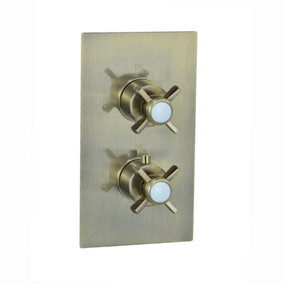 ENKI Edwardian Antique Bronze Crosshead 2-Outlet Solid Brass Thermostatic Twin Shower Valve TSV065