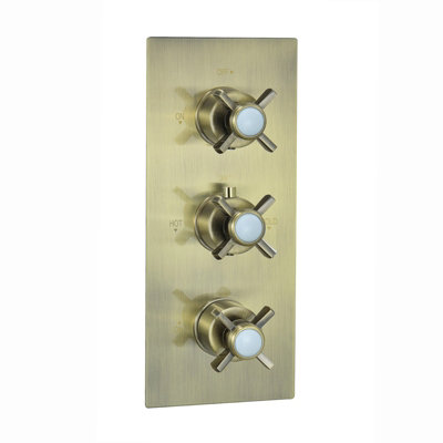 ENKI Edwardian Antique Bronze Crosshead 3-Outlet Solid Brass Thermostatic Triple Shower Valve TSV063