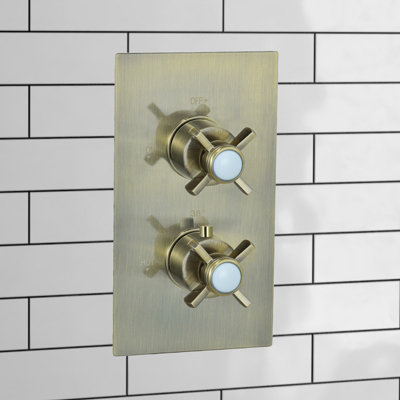 ENKI Edwardian Antique Bronze Traditional Crosshead Ceiling Fixed Brass Thermostatic Shower Set 8"