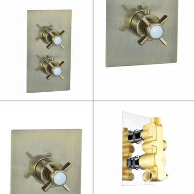 ENKI Edwardian Antique Bronze Traditional Crosshead Ceiling Fixed Brass Thermostatic Shower Set 8" - 5