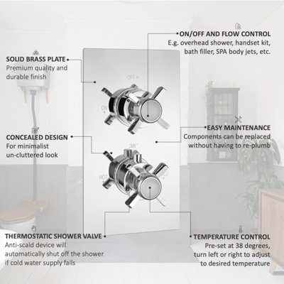 ENKI Edwardian Chrome Traditional Crosshead Wall Fixed Brass Thermostatic Shower Set 8" - 4