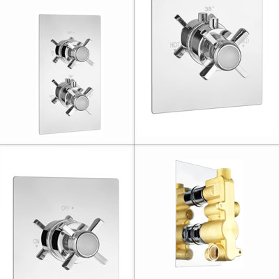 ENKI Edwardian Chrome Traditional Crosshead Wall Fixed Brass Thermostatic Shower Set 8" - 5