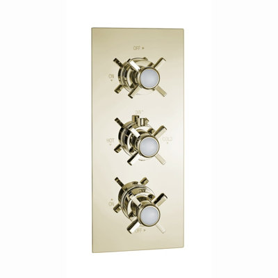 ENKI Edwardian English Gold Crosshead 2-Outlet Solid Brass Thermostatic Triple Shower Valve TSV054