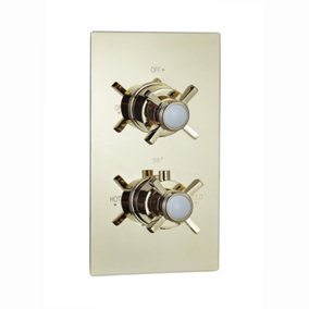 ENKI Edwardian English Gold Traditional Crosshead Single Outlet Brass Thermostatic Twin Shower Valve TSV056
