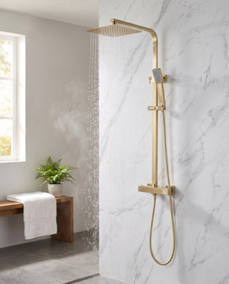 ENKI Enzo Brushed Brass Contemporary Bathroom Thermostatic 2-Outlet ...