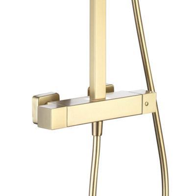 ENKI Enzo Brushed Brass Sqaure 2-Outlet Thermostatic Shower Head & Handheld Ultra Slim 200mm - 3