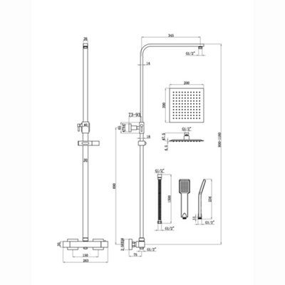 ENKI Enzo Brushed Brass Sqaure 2-Outlet Thermostatic Shower Head & Handheld Ultra Slim 200mm - 4
