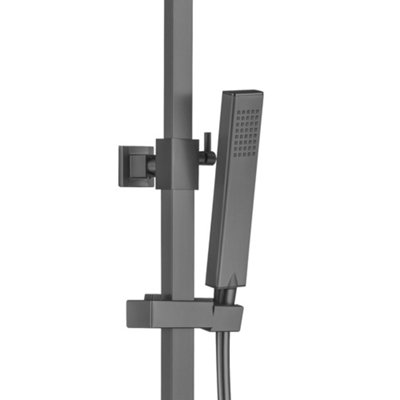 ENKI Enzo Gunmetal Black Sqaure 2-Outlet Thermostatic Shower Head & Handheld Ultra Slim 200mm
