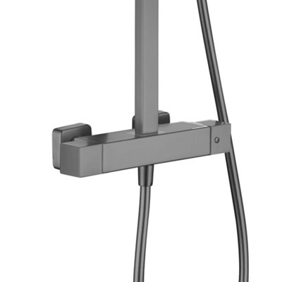 ENKI Enzo Gunmetal Black Sqaure 2-Outlet Thermostatic Shower Head & Handheld Ultra Slim 200mm - 3
