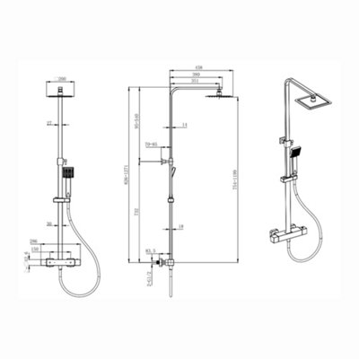 ENKI Enzo Gunmetal Black Sqaure 2-Outlet Thermostatic Shower Head & Handheld Ultra Slim 200mm - 4