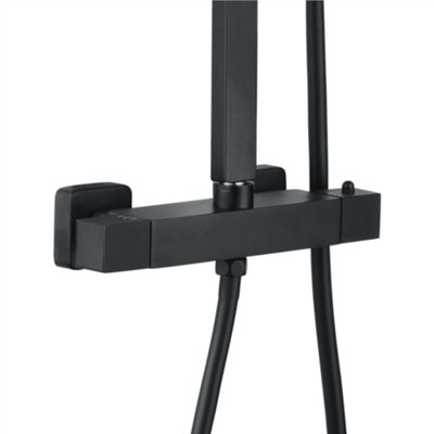 ENKI Enzo Matte Black Sqaure 2-Outlet Thermostatic Shower Head & Handheld Slim 400mm - 3