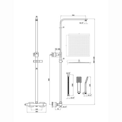 ENKI Enzo Matte Black Sqaure 2-Outlet Thermostatic Shower Head & Handheld Slim 400mm - 6