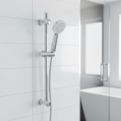ENKI, ES020, Shower Slider Riser Rail Kit, Includes Adjustable Slider, 3 Setting Shower Head, Soap Dish, Hose, Durable Chrome