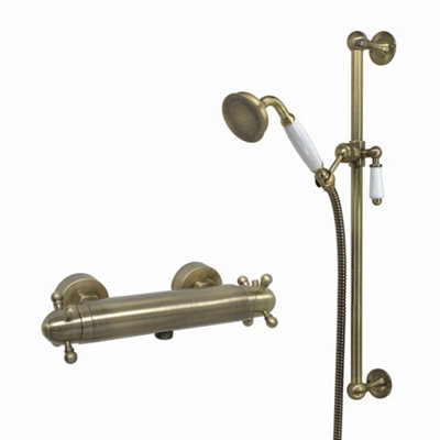 ENKI Gallant Antique Brass Traditional Bathroom Thermostatic 1/2" Water Inlet Outlet Shower Bar Mixer Valve w/ Slider Rail Kit Price Comparisons | Compare The Build
