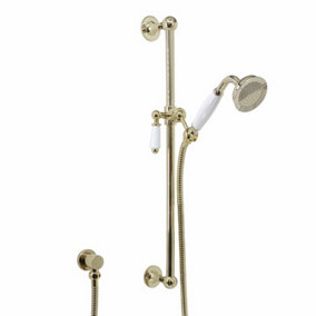 ENKI Gold Traditional Brass & Ceramic Shower Slider Rail Kit ES025