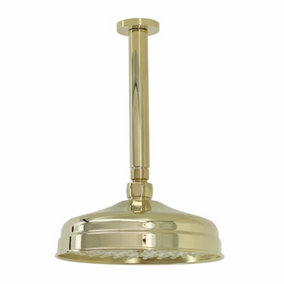 ENKI Gold Traditional Ceiling Fixed Brass Shower Head & Arm 200mm