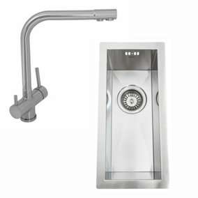 ENKI Kitchen Set 3in1 Filter with Overflow Brushed Steel Mixer Tap & Sink Small 0.5 Bowl