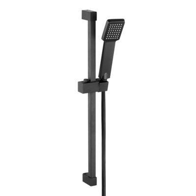ENKI Matt Black Modern Contemporary Bathroom Stainless Steel Plastic Adjustable Bracket Square Head Hose Shower Riser Rail Kit Price Comparisons | Compare The Build