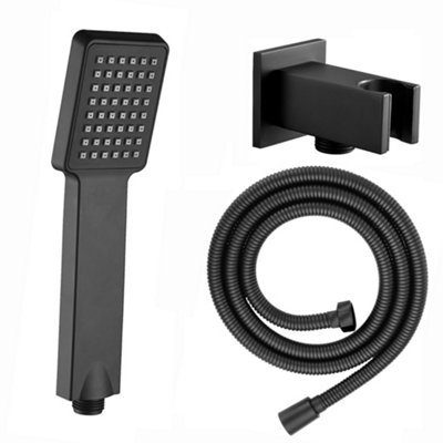 ENKI Matt Black Modern Traditional Bathroom Solid Brass Square Paddle Concealed Wall Mount Hand Shower Kit w/ Hose & Bracket EO027 Price Comparisons | Compare The Build