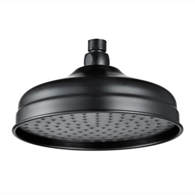 ENKI Matte Black Traditional Solid Brass Rain Shower Head Large 8"