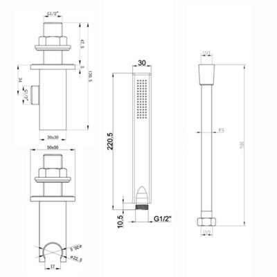 ENKI Milan Black Square Ceiling Mounted Thermostatic Shower & Handset Kit Large 400mm - 8