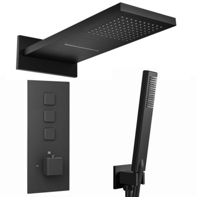 ENKI Milan Black Square Concealed Brass Thermostatic Overhead Shower & Handset Kit SH0099