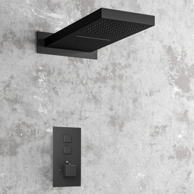 ENKI Milan Black Square Dual Overhead Thermostatic Waterfall Shower Set SH0049 - 4