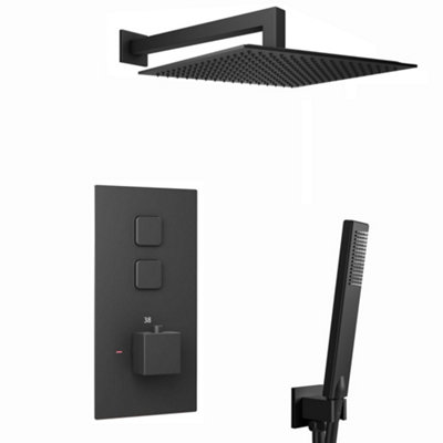 ENKI Milan Black Square Wall Mounted Thermostatic Shower & Handset Kit Slim