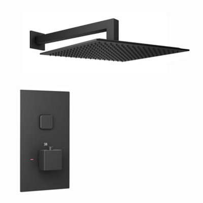 ENKI Milan Black Square Wall Mounted Thermostatic Shower Head Slim 300mm