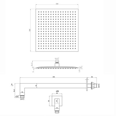 ENKI Milan Black Square Wall Mounted Thermostatic Shower Head Slim 300mm - 5