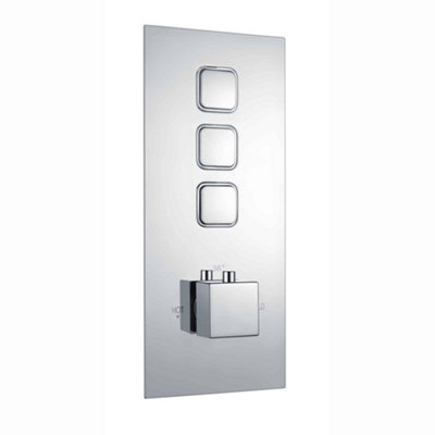 ENKI Milan Chrome Square Button 3-Outlet Brass Thermostatic Triple Shower Valve TSV017