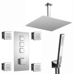 ENKI Milan Chrome Square Concealed Brass Thermostatic Overhead Shower & Handset Kit SH0624