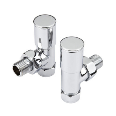 ENKI Milano Chrome Modern Round Angled Towel Rail Radiator Valves
