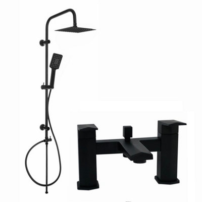 ENKI Milly Matte Black Shower Mixer Tap with Dual Rigid Riser BBT0175