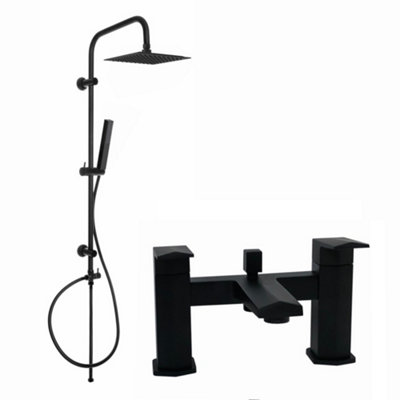 ENKI Milly Matte Black Shower Mixer Tap with Dual Rigid Riser BBT0175