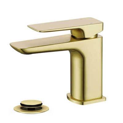 ENKI Mykonos Brushed Brass Contemporary Brass Basin Mixer Tap & Waste BT1203