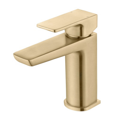 ENKI Mykonos Brushed Brass Contemporary Brass Basin Mixer Tap & Waste BT1203