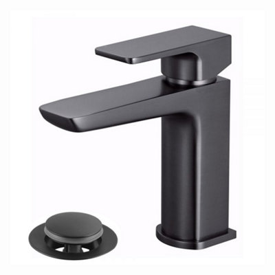 ENKI Mykonos Gunmetal Black Contemporary Brass Basin Mixer Tap & Waste BT1303