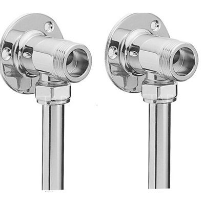 ENKI, P10, Chrome, Wall Mounted Backplate Elbows for Exposed Shower Pipes, Shower Fixing Kit, Surface Mounted Pipework Fittings