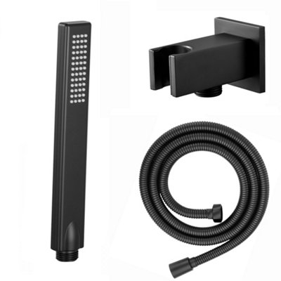 ENKI Premium Black Square Pencil Silicone Jet Handheld Shower Head & Hose EO026 - 4