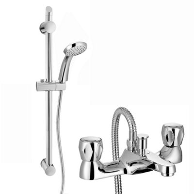 ENKI Quest Chrome Solid Brass Bath Showe Mixer Tap & Slider Rail BBT0261