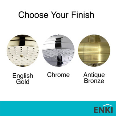 ENKI, R01, 200mm Traditional Fixed Large Shower Head Chrome, Solid Brass, Replacement Shower Head, Round Rose, Rainfall Shower