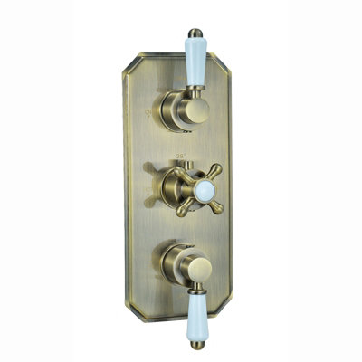 ENKI Regent Antique Bronze Crosshead 3-Outlet Solid Brass Thermostatic Triple Shower Valve TSV070