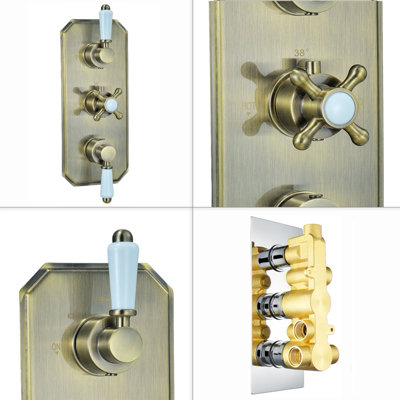 ENKI Regent Antique Bronze Crosshead 3-Outlet Solid Brass Thermostatic Triple Shower Valve TSV070 - 5