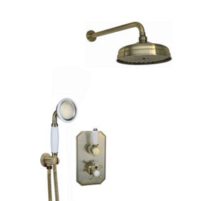 ENKI Regent Antique Bronze Traditional Crosshead 2-Outlet Brass Thermostatic Shower Head & Handshower Kit 8"