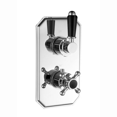 ENKI Regent Chrome Black Crosshead 2-Outlet Solid Brass Thermostatic Twin Shower Valve TSV032 - 3